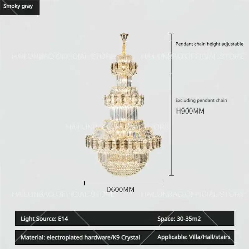 Luxury gold multi-tiered crystal chandelier living room
