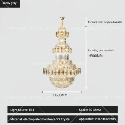 Luxury gold multi-tiered crystal chandelier living room