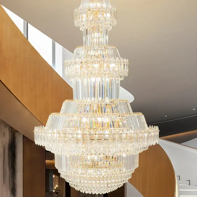 Luxury gold multi-tiered crystal chandelier living room