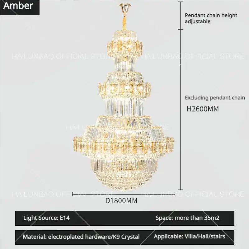 Luxury gold multi-tiered crystal chandelier living room