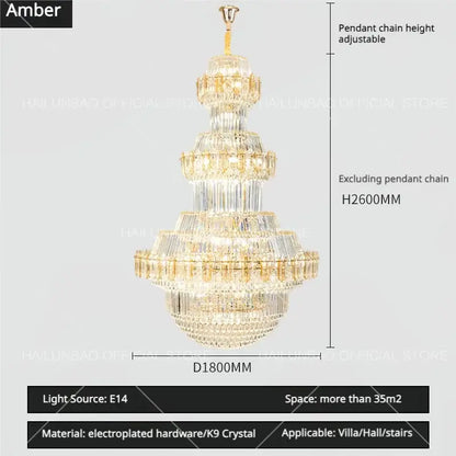 Luxury gold multi-tiered crystal chandelier living room