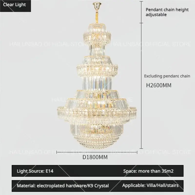 Luxury gold multi-tiered crystal chandelier living room