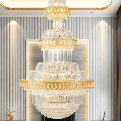 Luxury gold multi-tiered crystal chandelier living room
