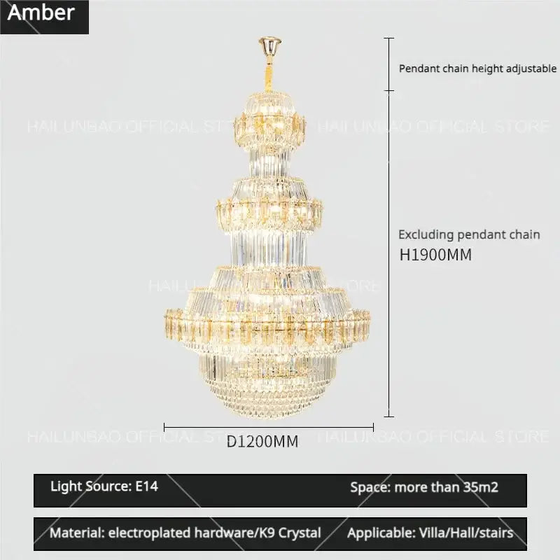 Luxury gold multi-tiered crystal chandelier living room