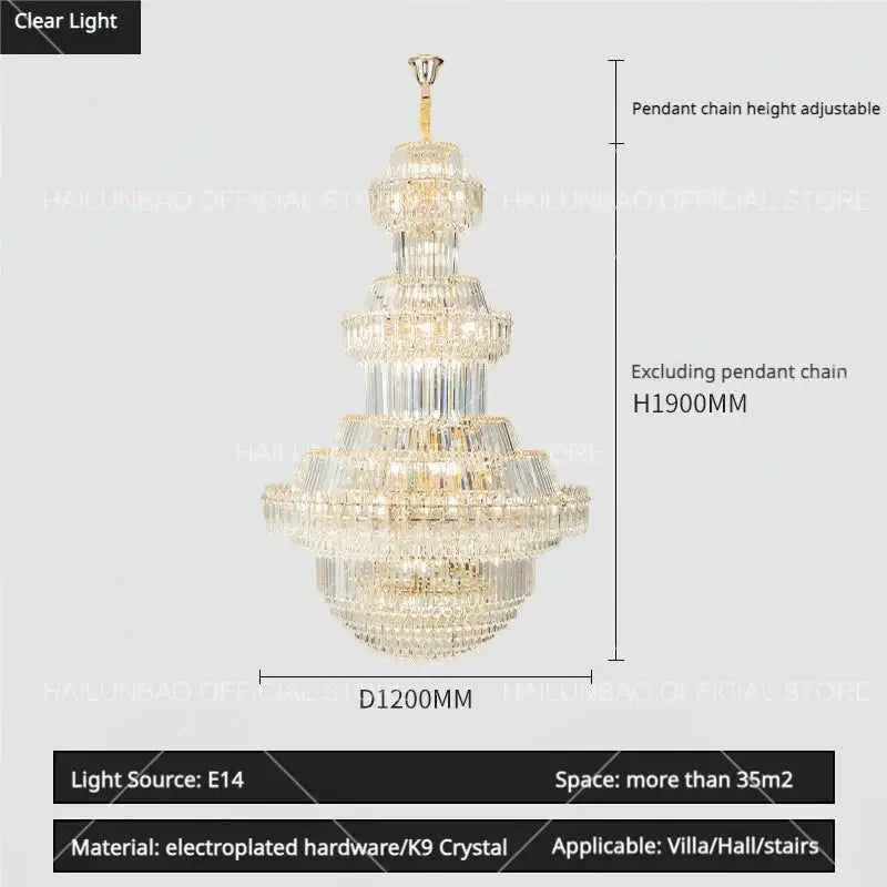 Luxury gold multi-tiered crystal chandelier living room