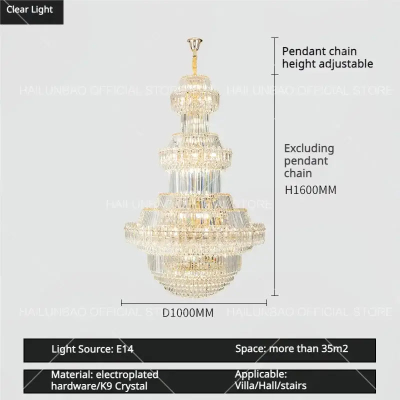 Luxury gold multi-tiered crystal chandelier living room