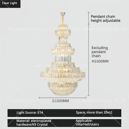 Luxury gold multi-tiered crystal chandelier living room