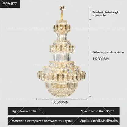 Luxury gold multi-tiered crystal chandelier living room
