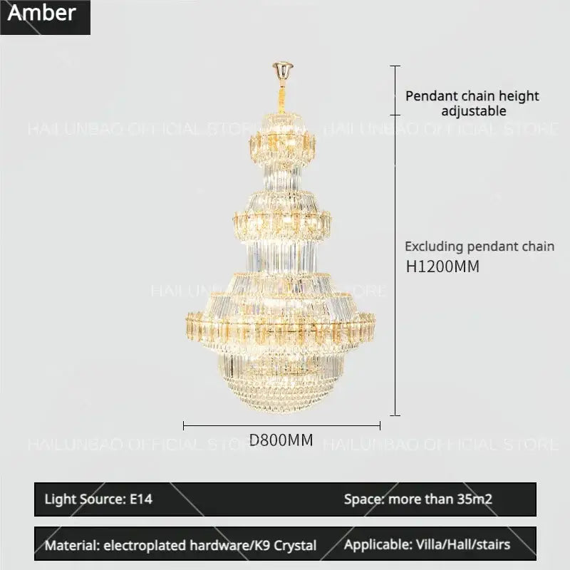 Luxury gold multi-tiered crystal chandelier living room