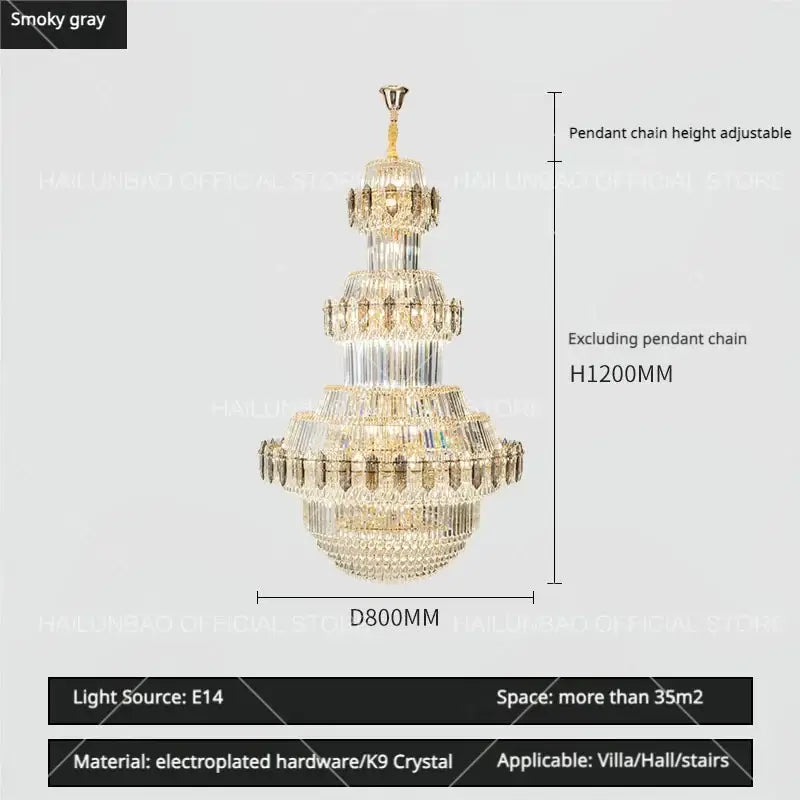 Luxury gold multi-tiered crystal chandelier living room