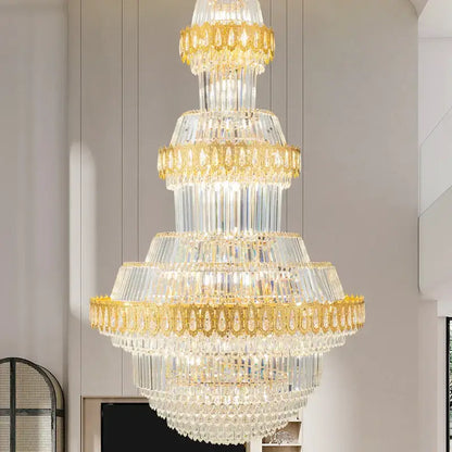 Luxury gold multi-tiered crystal chandelier living room
