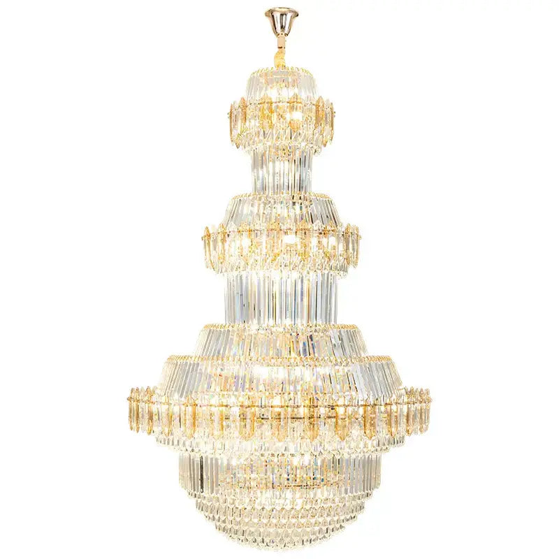 Luxury gold multi-tiered crystal chandelier living room