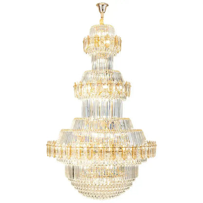 Luxury gold multi-tiered crystal chandelier living room