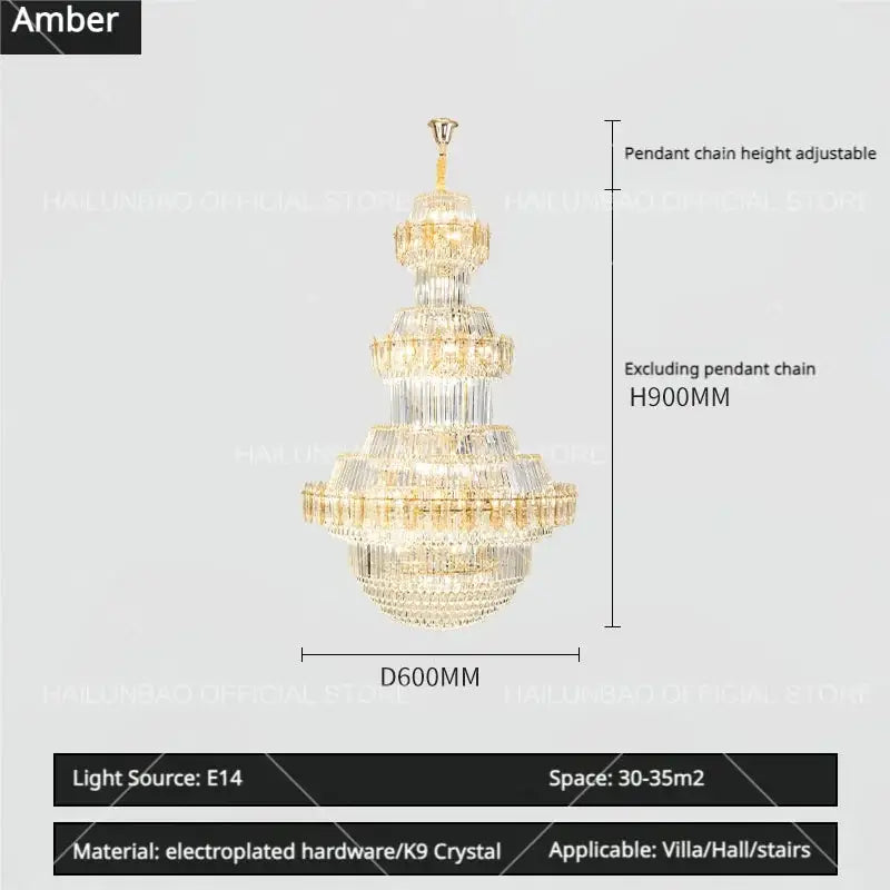 Luxury gold multi-tiered crystal chandelier living room
