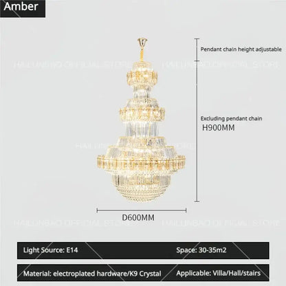 Luxury gold multi-tiered crystal chandelier living room
