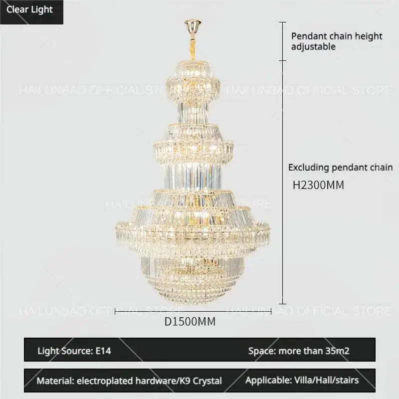Luxury gold multi-tiered crystal chandelier living room
