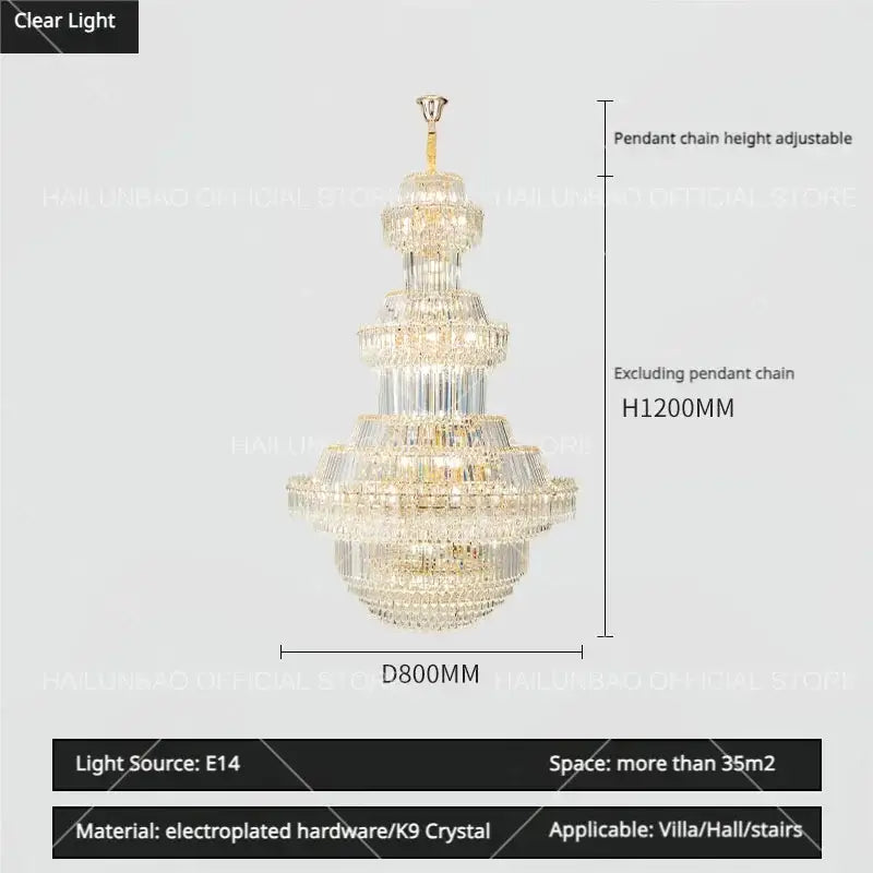 Luxury gold multi-tiered crystal chandelier living room