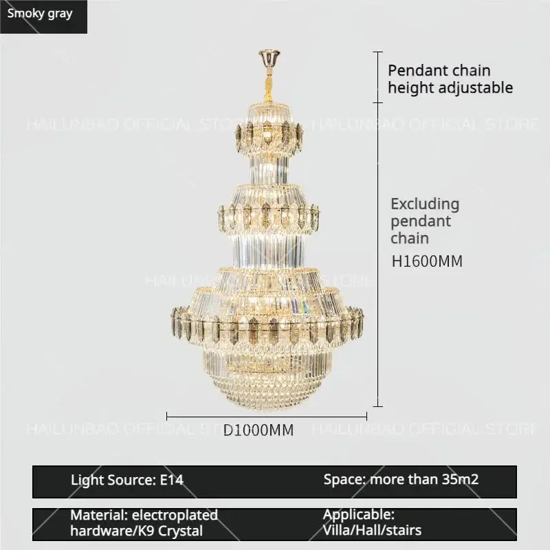 Luxury gold multi-tiered crystal chandelier living room