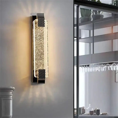 Luxury gold rectangular crystal wall lamp bedroom decorative light
