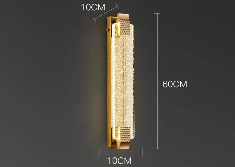 Luxury gold rectangular crystal wall lamp bedroom decorative light