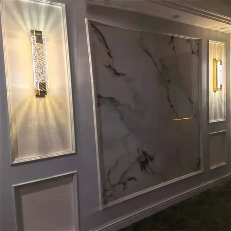 Luxury gold rectangular crystal wall lamp bedroom decorative light