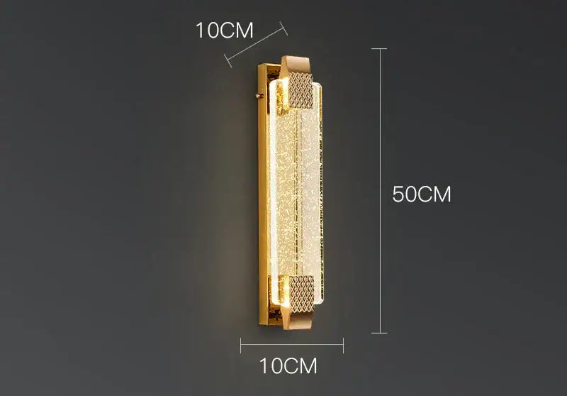 Luxury gold rectangular crystal wall lamp bedroom decorative light