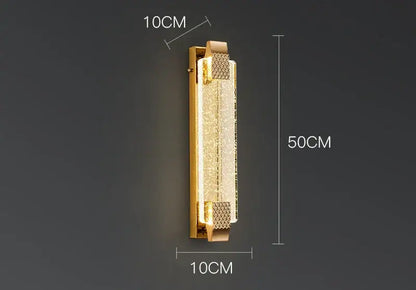 Luxury gold rectangular crystal wall lamp bedroom decorative light