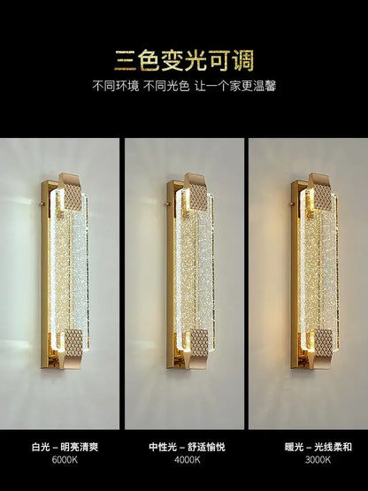 Luxury gold rectangular crystal wall lamp bedroom decorative light
