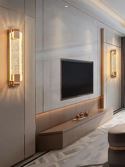 Luxury gold rectangular crystal wall lamp for bedroom decor