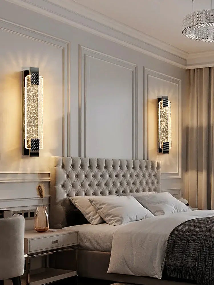 Luxury gold rectangular crystal wall lamp for bedroom decor