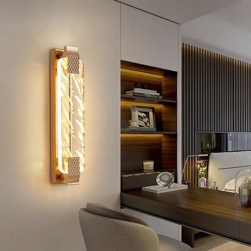 Luxury gold rectangular crystal wall lamp for bedroom decor
