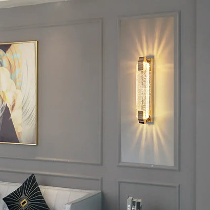 Luxury gold rectangular crystal wall lamp for bedroom decor