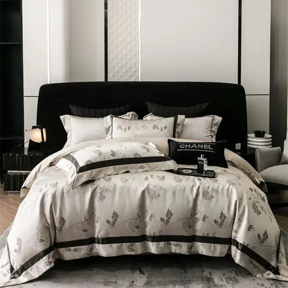 Luxury gold & silver brocade satin jacquard bedding set bedroom