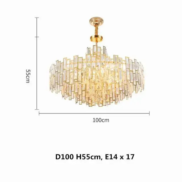 Luxury gold steel crystal pendant chandelier dining room light