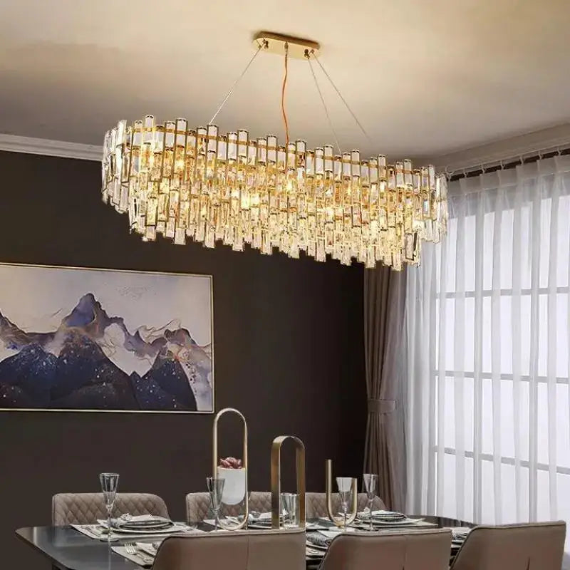 Luxury gold steel crystal pendant chandelier dining room light