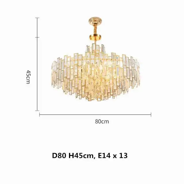 Luxury gold steel crystal pendant chandelier dining room light