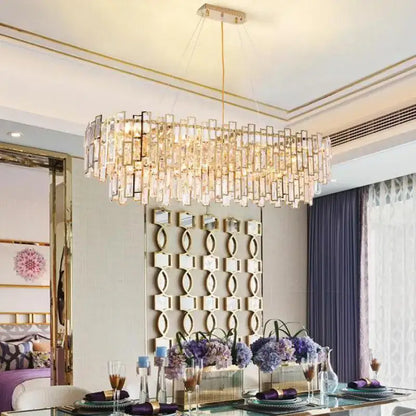 Luxury gold steel crystal pendant chandelier dining room light
