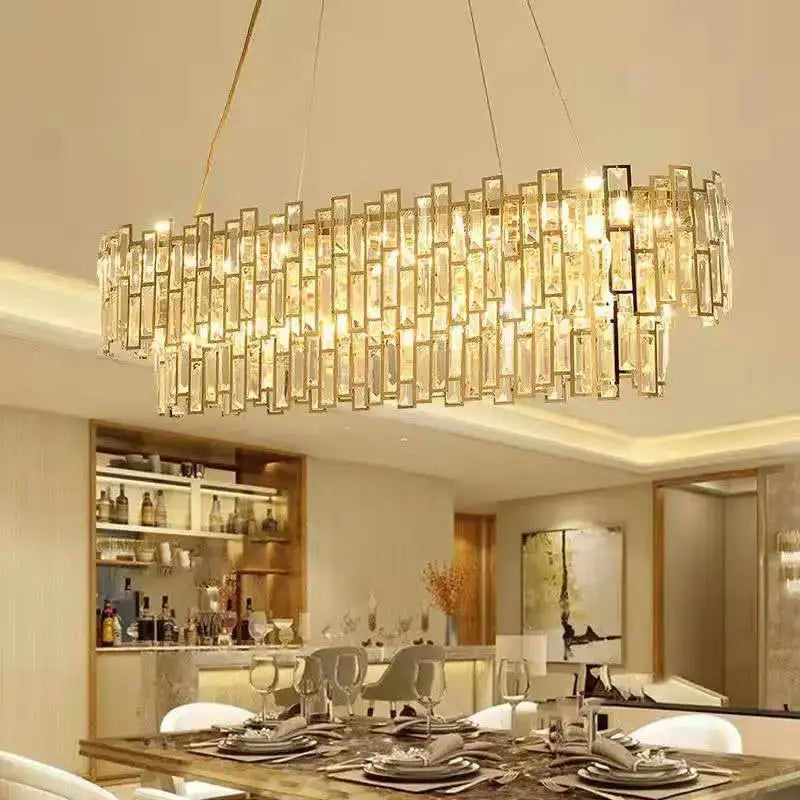 Luxury gold steel crystal pendant chandelier dining room light