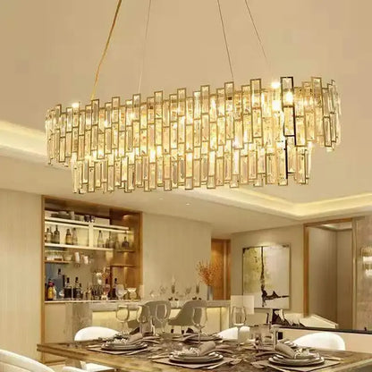 Luxury gold steel crystal pendant chandelier dining room light