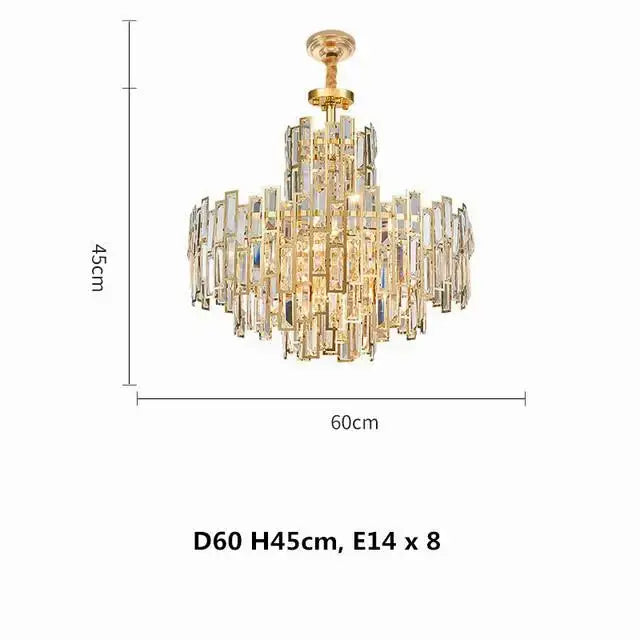 Luxury gold steel crystal pendant chandelier dining room light