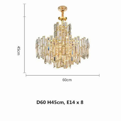Luxury gold steel crystal pendant chandelier dining room light