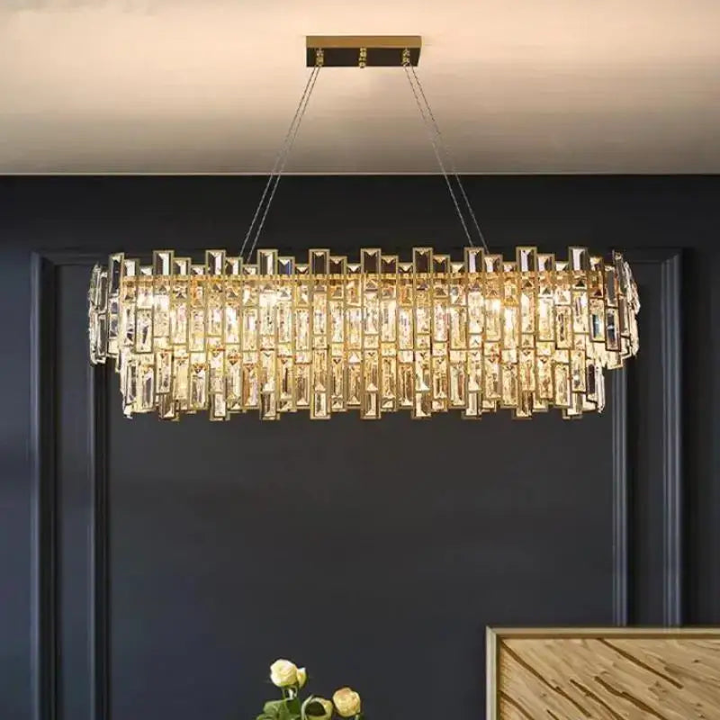 Luxury gold steel crystal pendant chandelier dining room light