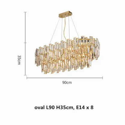 Luxury gold steel crystal pendant chandelier dining room light