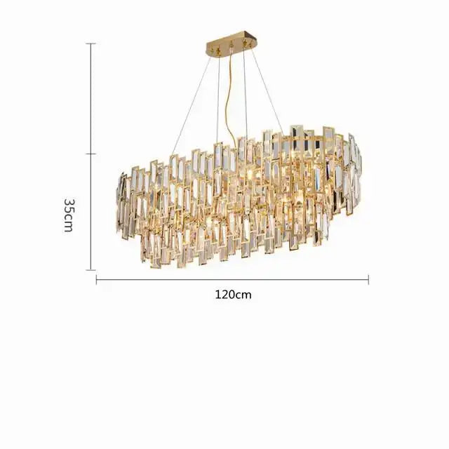 Luxury gold steel crystal pendant chandelier dining room light