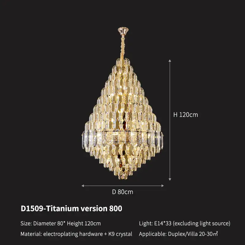 Luxury gold tiered crystal pendant chandelier dining room light