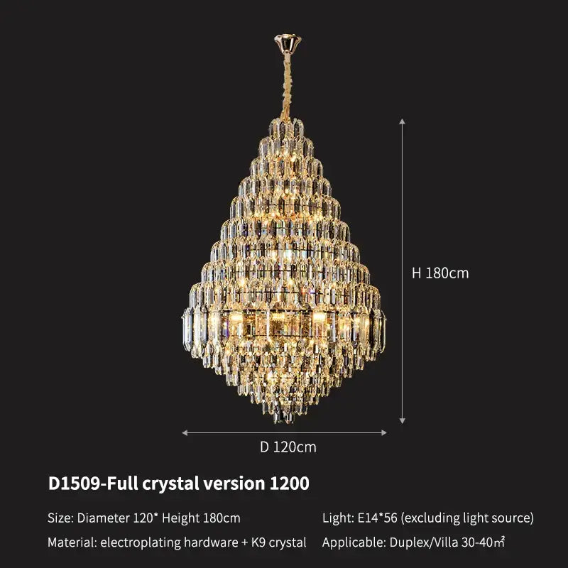 Luxury gold tiered crystal pendant chandelier dining room light