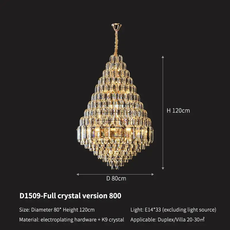 Luxury gold tiered crystal pendant chandelier dining room light