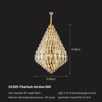 Luxury gold tiered crystal pendant chandelier dining room light