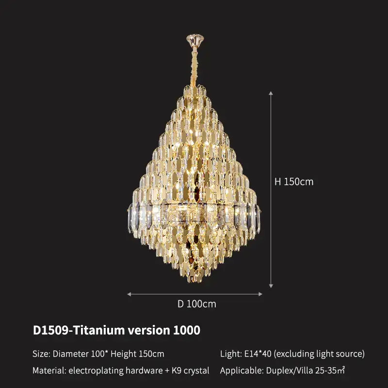 Luxury gold tiered crystal pendant chandelier dining room light