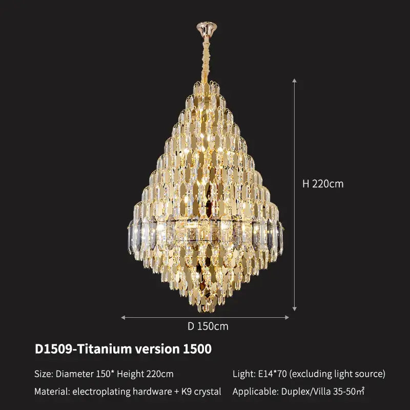 Luxury gold tiered crystal pendant chandelier dining room light